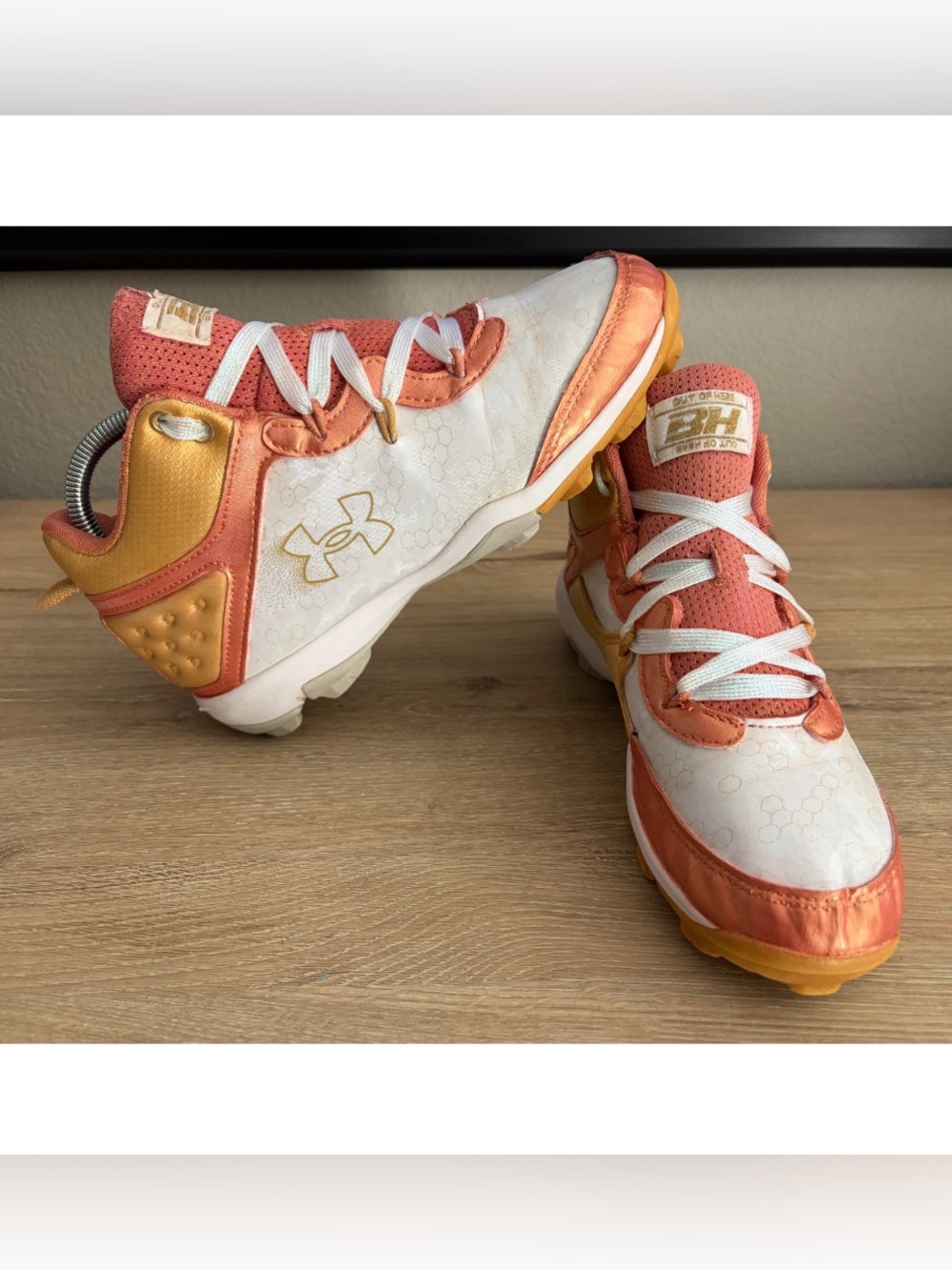 Custom Rose Gold/ Metallic Gold Under Armour Bryce Harper Softball Cleats
